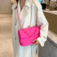 Quilted Chain Crossbody Bag Winter Cotton Padded Women Shoulder Handbag
