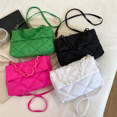 Quilted Chain Crossbody Bag Winter Cotton Padded Women Shoulder Handbag