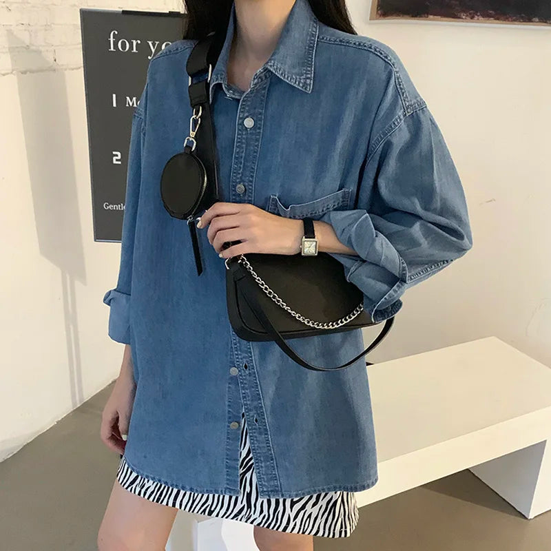 Retro Pu Leather Women Messenger Bag with Purse