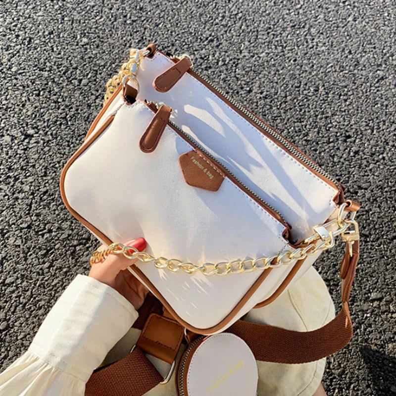 Crossbody Shoulder Bag 3-Piece Set Wide Strap Women's Messenger Bags