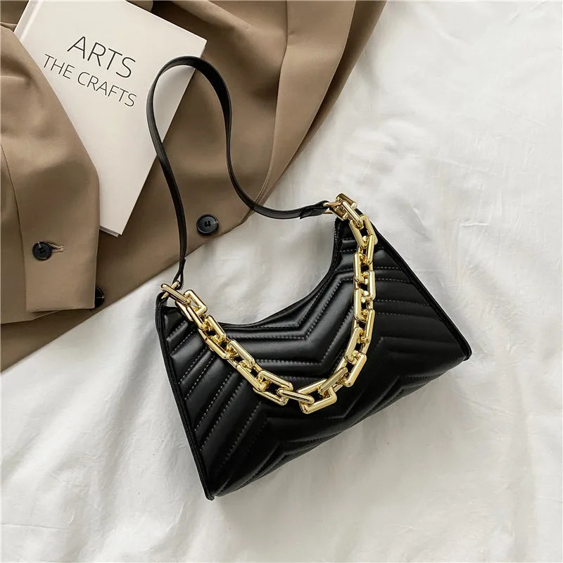 Embossed PU Leather Chain Shoulder Bag with Zipper