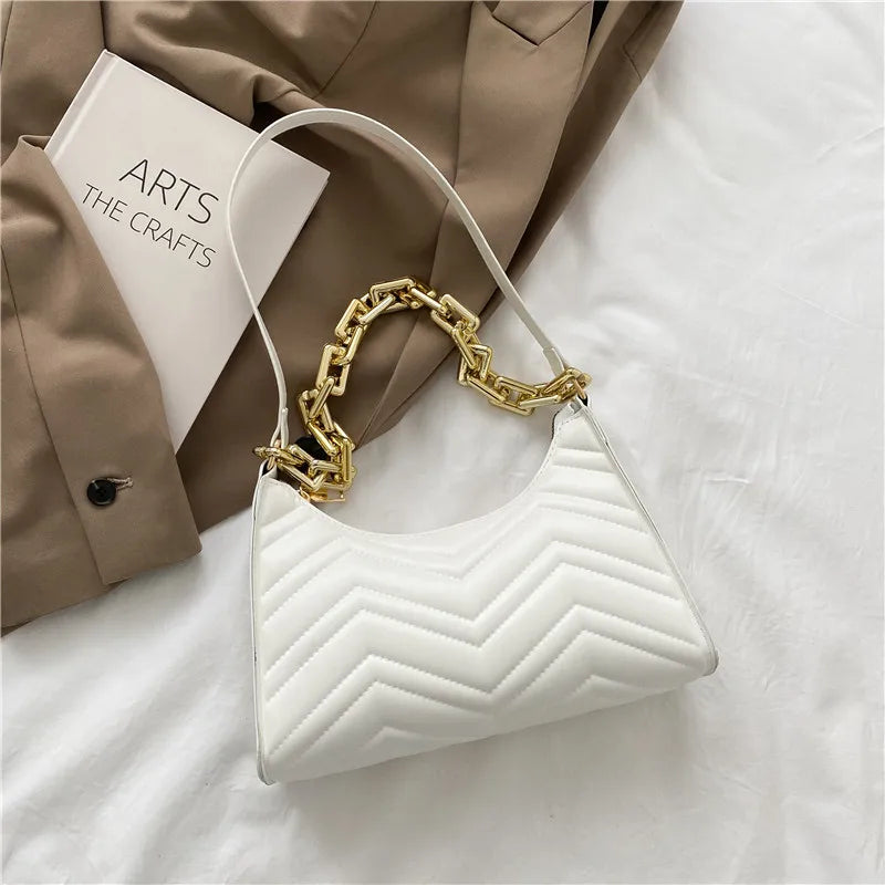 Embossed PU Leather Chain Shoulder Bag Zipper Texture Shopping Underarm Bag