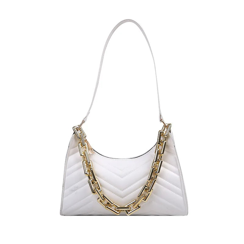 Embossed PU Leather Chain Shoulder Bag with Zipper