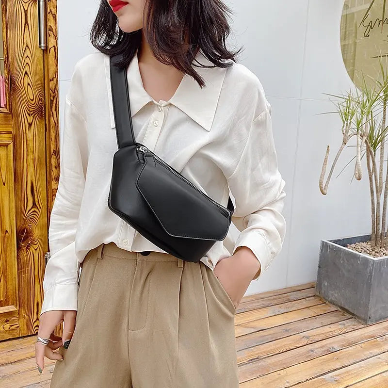 Leather Chest Bag Women Shoulder Bag Casual Waist Bags Travel Small Belt Purses