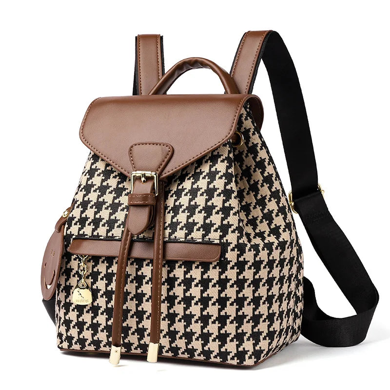 Checkered Backpack Large Capacity Ladies Schoolbag