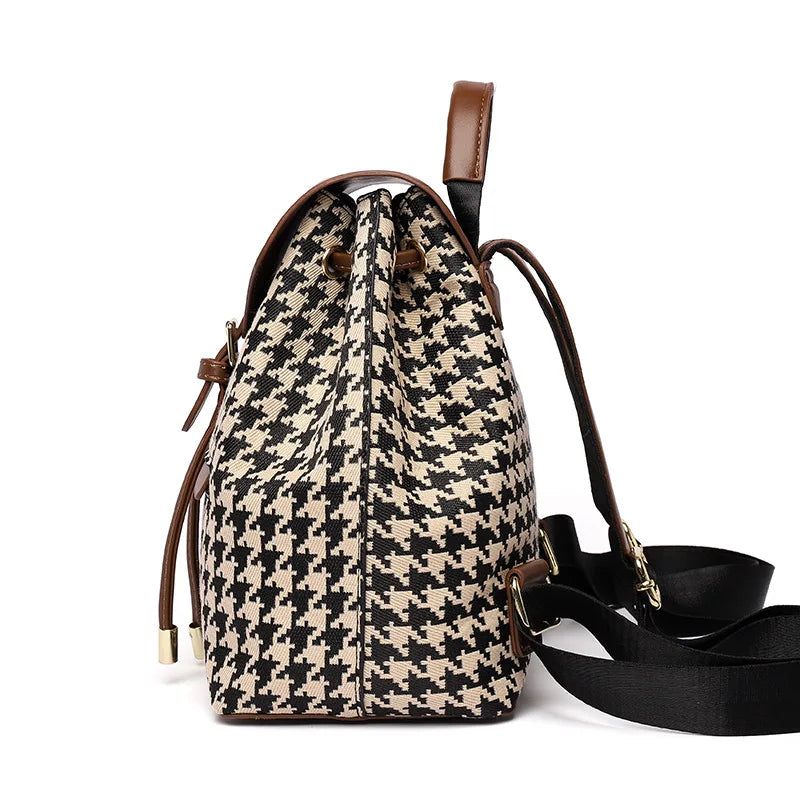 Checkered Backpack Large Capacity Ladies Schoolbag