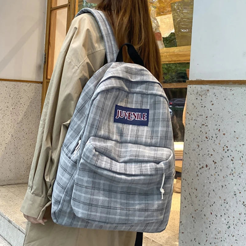 Plaid Women Backpack Casual School Bag Teen Girl Travel Rucksack