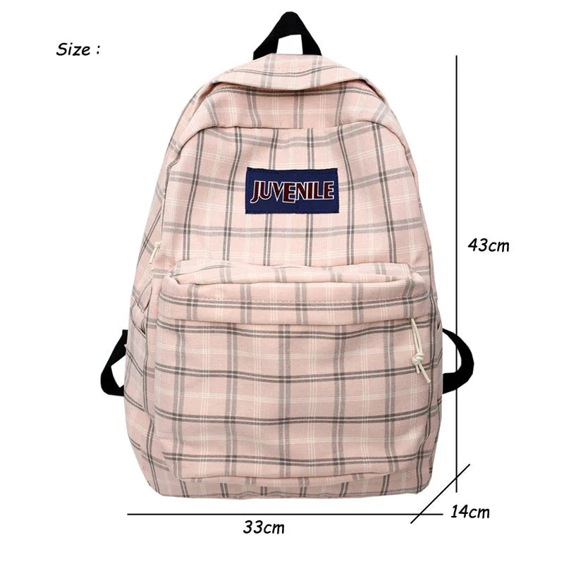 Plaid Women Backpack Casual School Bag Teen Girl Travel Rucksack