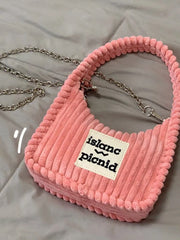Corduroy Crossbody Bag Chain Letter Purse Sweet Hobos Shoulder Bag