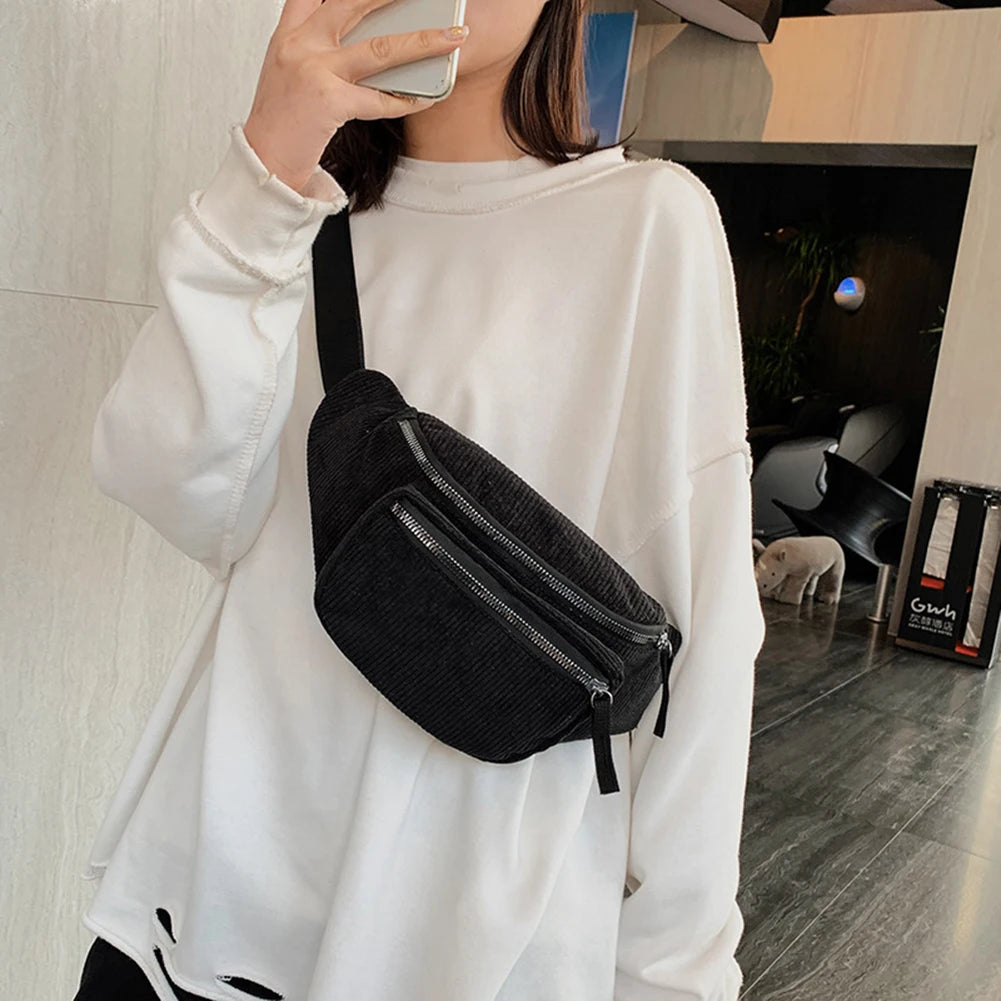 Corduroy Fanny Chest Pack Crossbody Bag Lightweight Daily