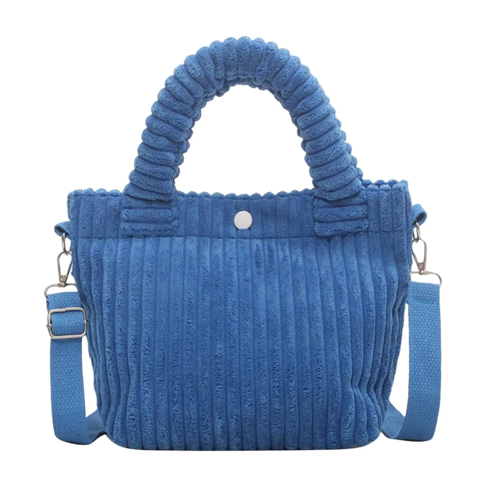 Corduroy Tote Bag Striped Shoulder Handbag for Vacation Work Beach