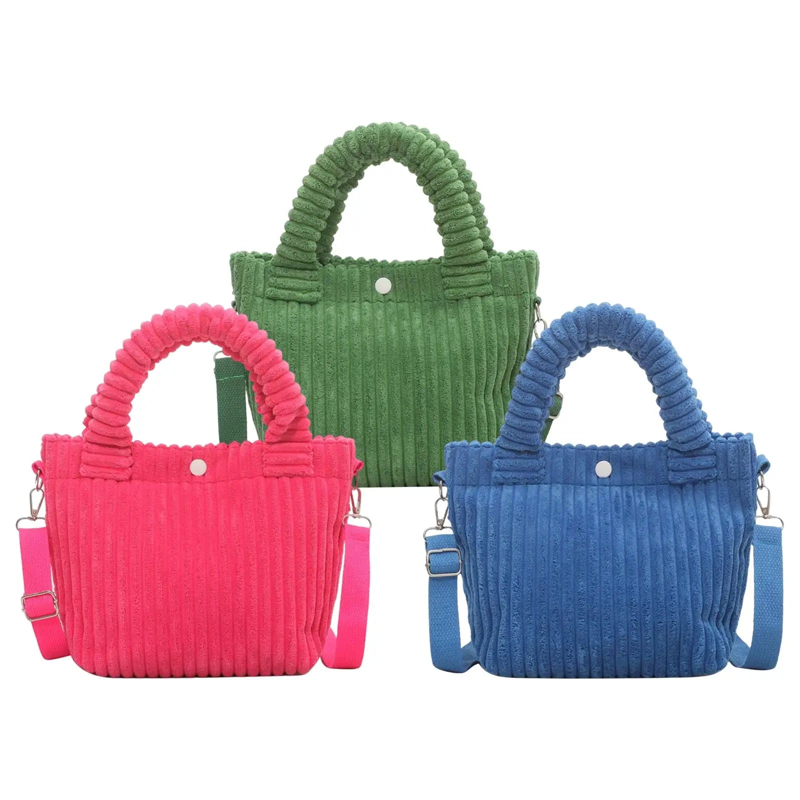 Corduroy Tote Bag Striped Shoulder Handbag for Vacation Work Beach