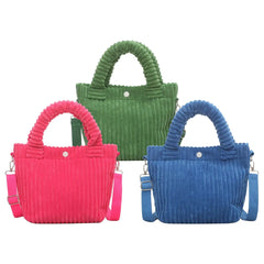 Corduroy Tote Bag Striped Shoulder Handbag for Vacation Work Beach