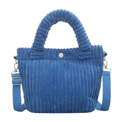 Corduroy Tote Bag Striped Shoulder Handbag for Vacation Work Beach