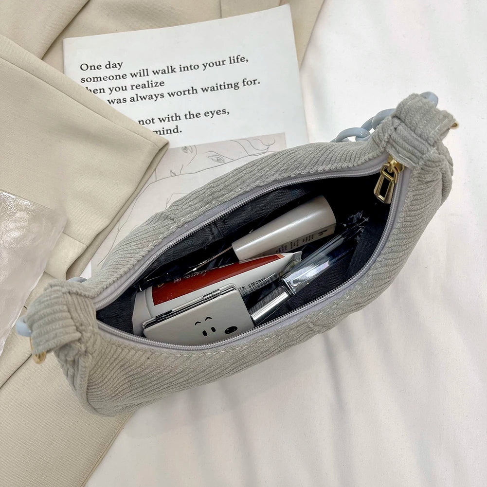 Corduroy Women Bags Preppy Style Shoulder Underarm Bag