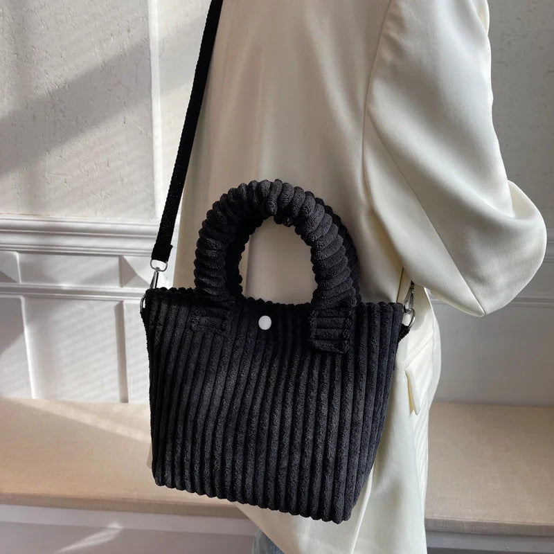 Versatile Corduroy Bucket Shoulder Bag for Women