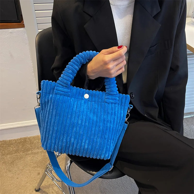 Corduroy Women's Bucket Bag w/ Shoulder Strap