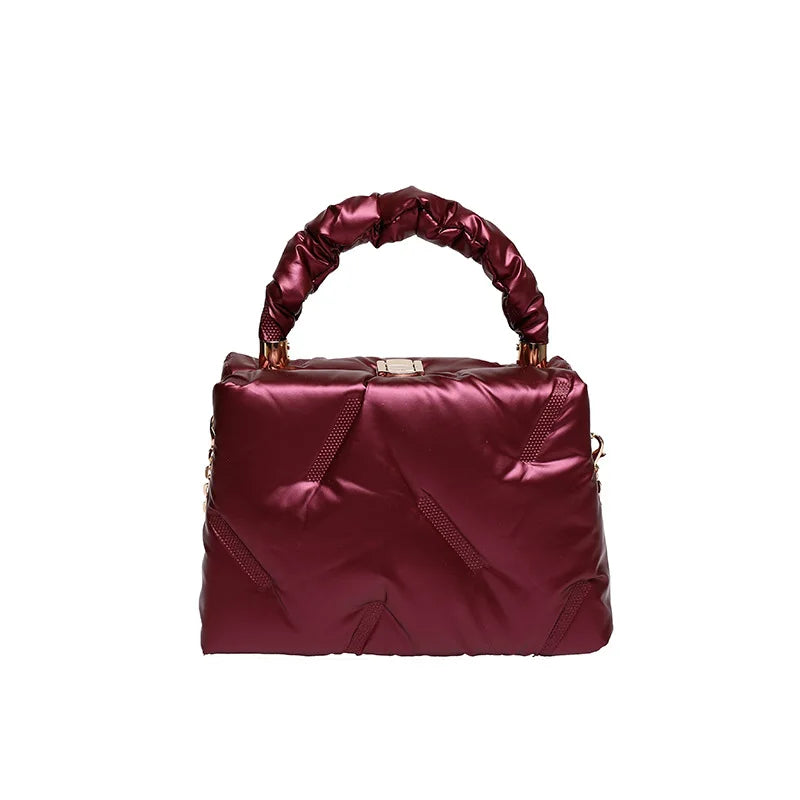 Quilted Nylon Shoulder Bag Chains Crossbody Tote