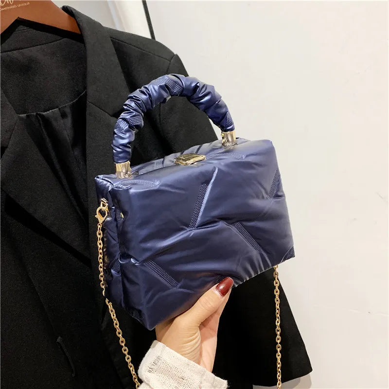 Quilted Nylon Shoulder Bag Chains Crossbody Tote