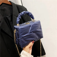Quilted Nylon Shoulder Bag Chains Crossbody Tote