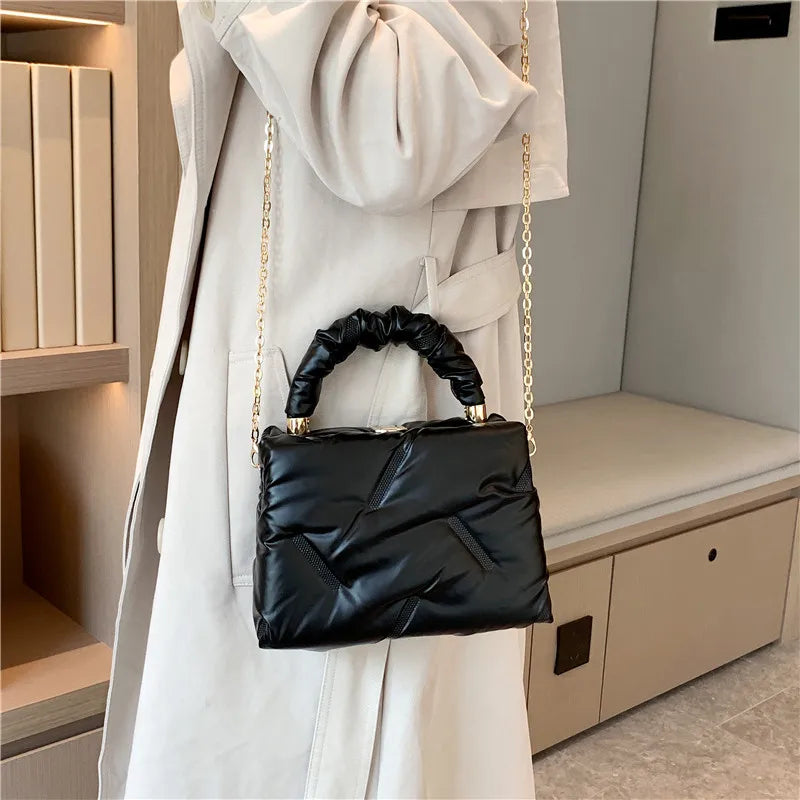 Quilted Nylon Shoulder Bag Chains Crossbody Tote