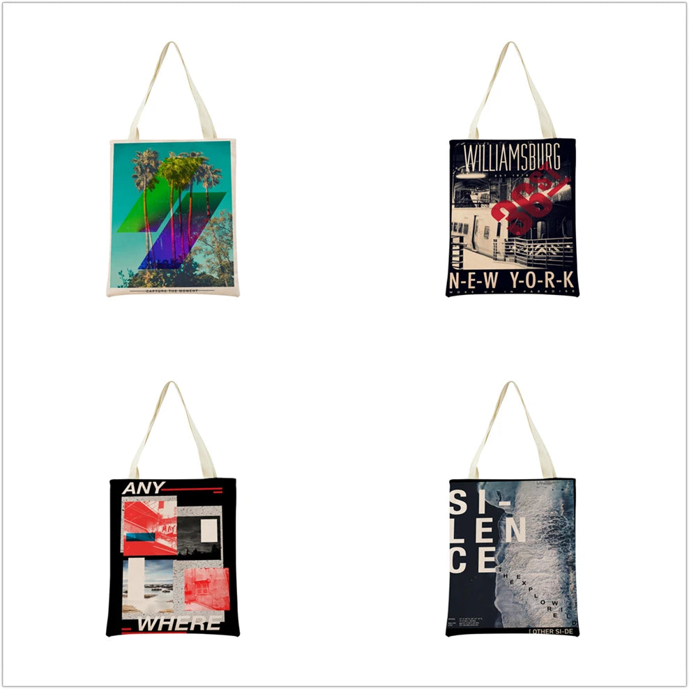 ECO Shopping Bag Foldable Portable Women Handbag Double Sided Print