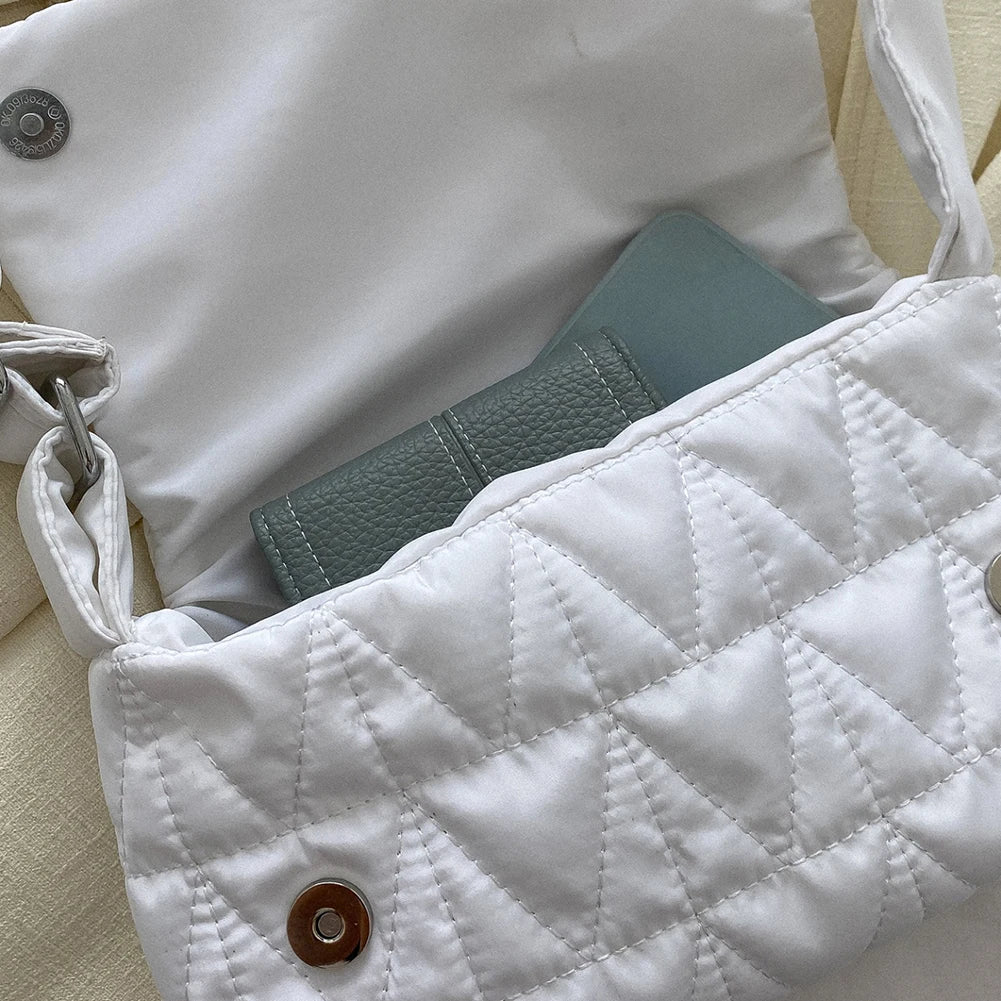 Quilted Rhombus Crossbody Sling Bag Small Square Flap Pocket Wide Strap