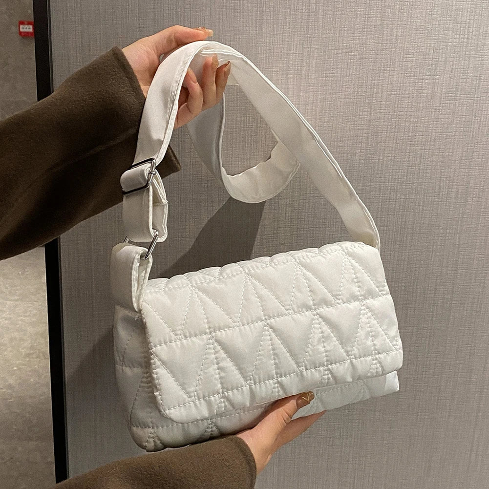 Quilted Rhombus Crossbody Sling Bag Small Square Flap Pocket Wide Strap