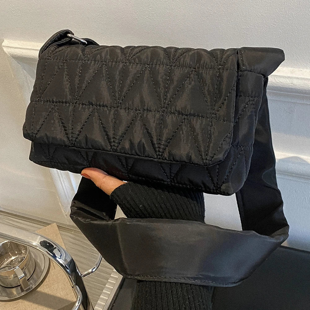 Quilted Rhombus Crossbody Sling Bag Small Square Flap Pocket Wide Strap