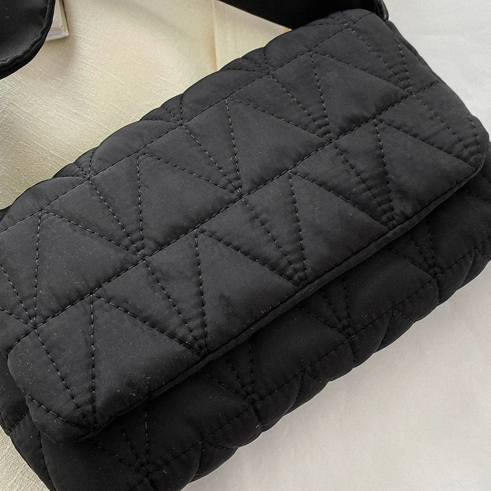 Quilted Rhombus Crossbody Bag Women Handbag Small Square Flap Cotton Padded
