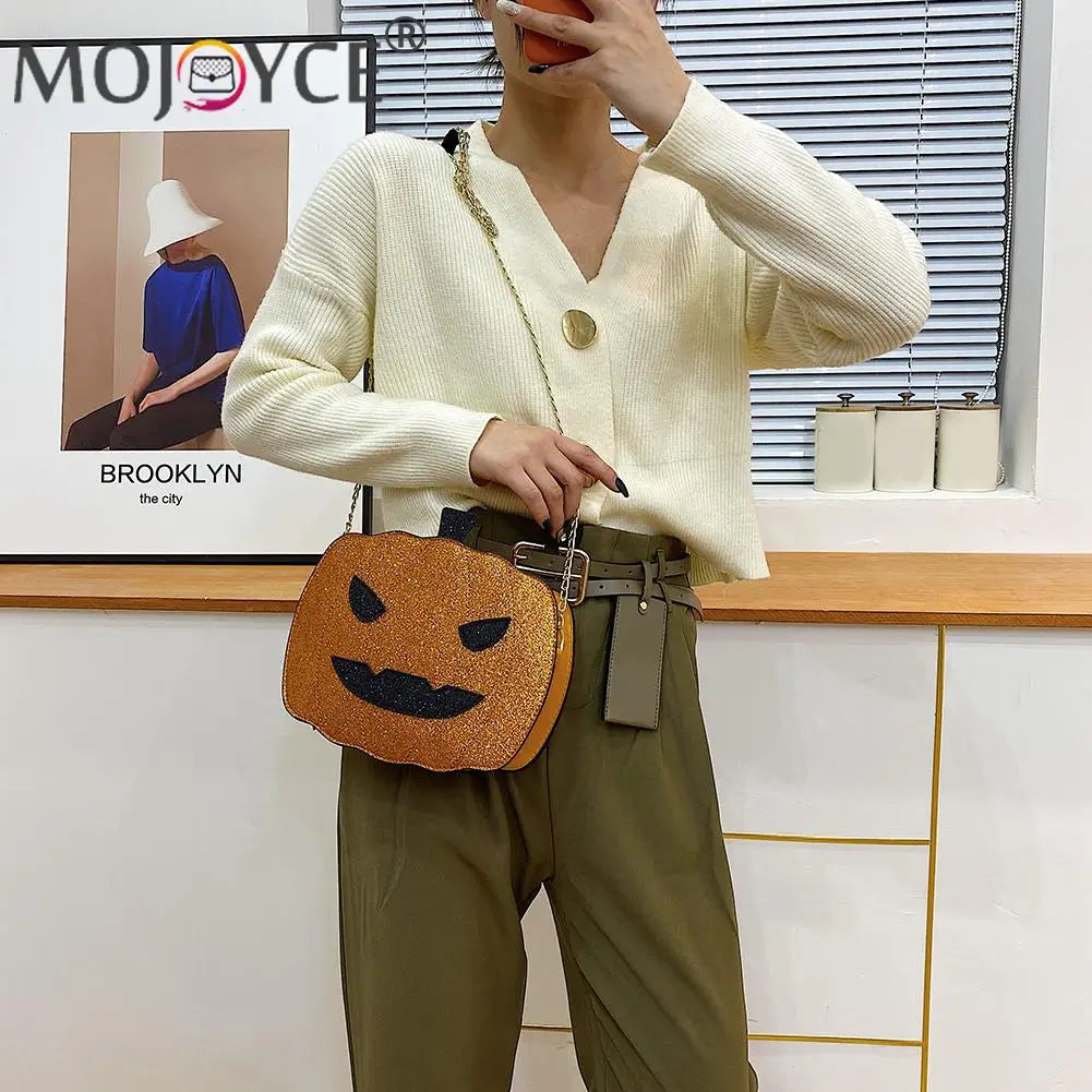 Glitter Pumpkin Shape Chain Messenger Bag Women Small Purse Crossbody Bags