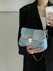 Vintage Plaid Hobos Shoulder Bag Women's Denim Underarm Tote Purse