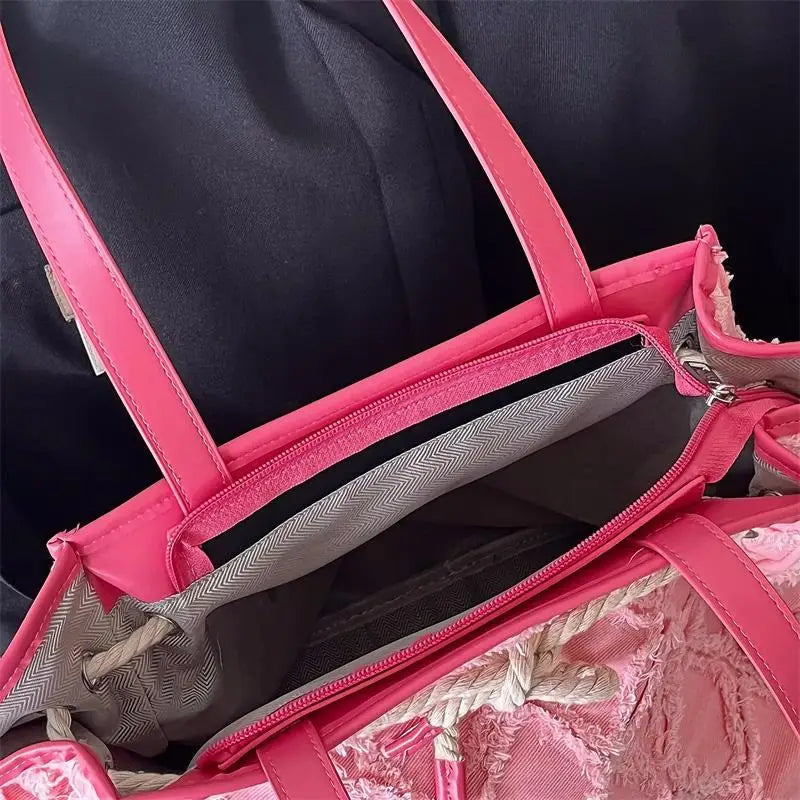 Diamond Tassel Handbag Women's Canvas Tote Bag Solid Shopping Shoulder Bag