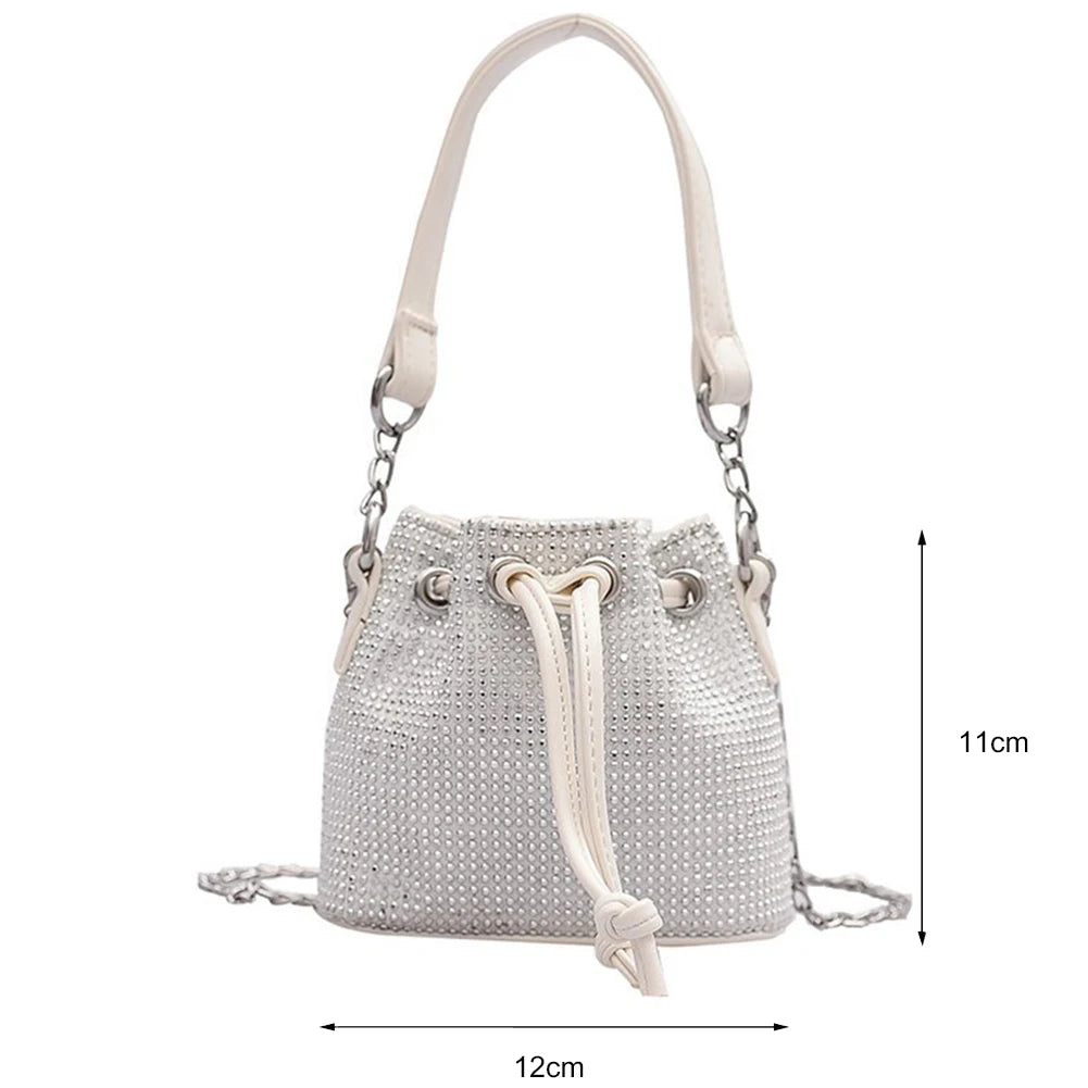 Diamonds Bucket Chain Shoulder Bags Women Rhinestones Drawstring Totes