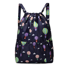 Flower Ethnic Style Drawstring Backpack Lightweight Waterproof Nylon Rucksack