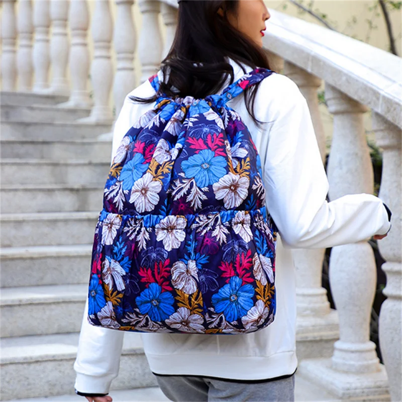 Flower Ethnic Style Drawstring Backpack for Women