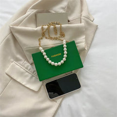 Small Shoulder Messenger Bag with Pearl Chain for Wedding Party