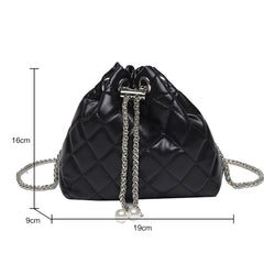 Embroidery Thread Shoulder Bag PU Leather Handbag Chain Bucket Clutch Purse