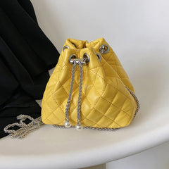 Embroidery Thread Shoulder Bag PU Leather Handbag Chain Bucket Clutch Purse