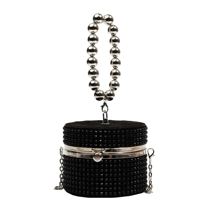 Silver Rivet Circular Clutch Bag Chain Messenger Diamond Shoulder Bag