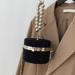 Silver Rivet Circular Clutch Bag Chain Messenger Diamond Shoulder Bag