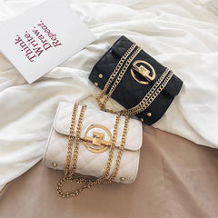 Female Bag Metal Chain Shoulder Strap Rhombus Check Crossbody