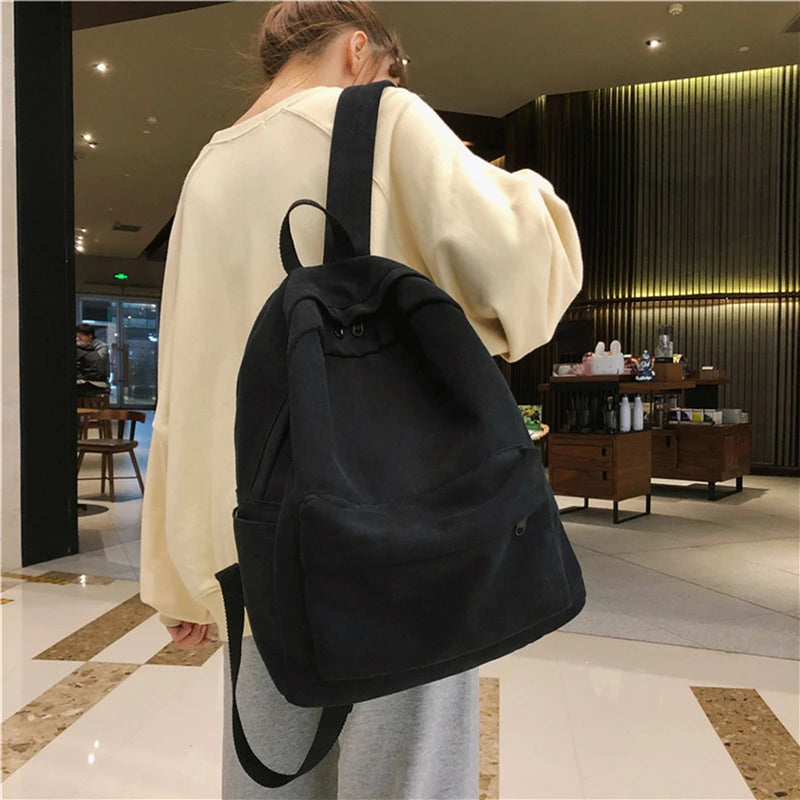 Female Canvas Backpack Women Solid Backpack for College School