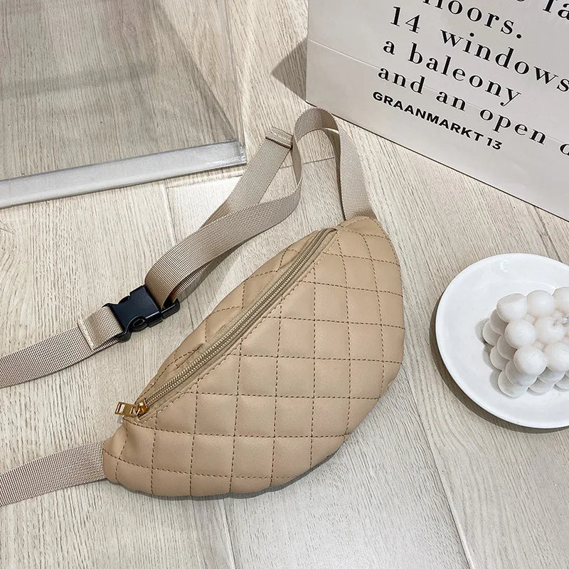 Women PU Leather Plaid Waist Bag Shoulder Crossbody Chest Bag Lady Fanny Pack