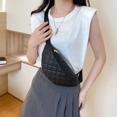Women PU Leather Plaid Waist Bag Shoulder Crossbody Chest Bag Lady Fanny Pack