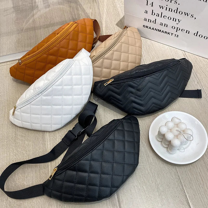 Women PU Leather Plaid Waist Bag Shoulder Crossbody Chest Bag Lady Fanny Pack