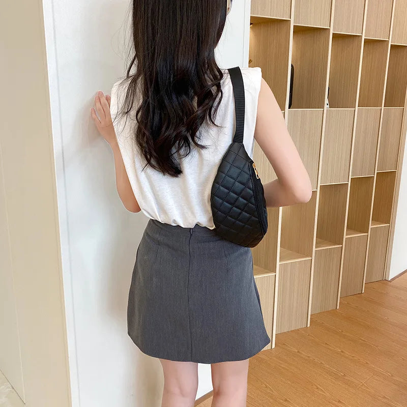 Women PU Leather Plaid Waist Bag Shoulder Crossbody Chest Bag Lady Fanny Pack