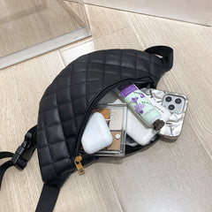 Women PU Leather Plaid Waist Bag Shoulder Crossbody Chest Bag Lady Fanny Pack