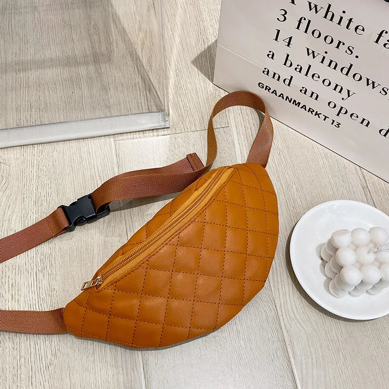 Women PU Leather Plaid Waist Bag Shoulder Crossbody Chest Bag Lady Fanny Pack