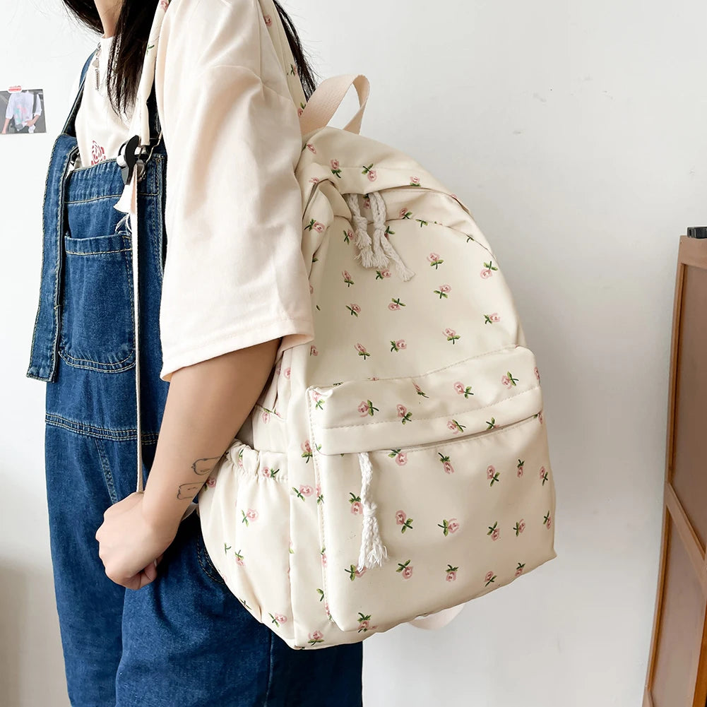 Floral Backpack Women Nylon Rucksack Student School Bag Travel Girls Laptop